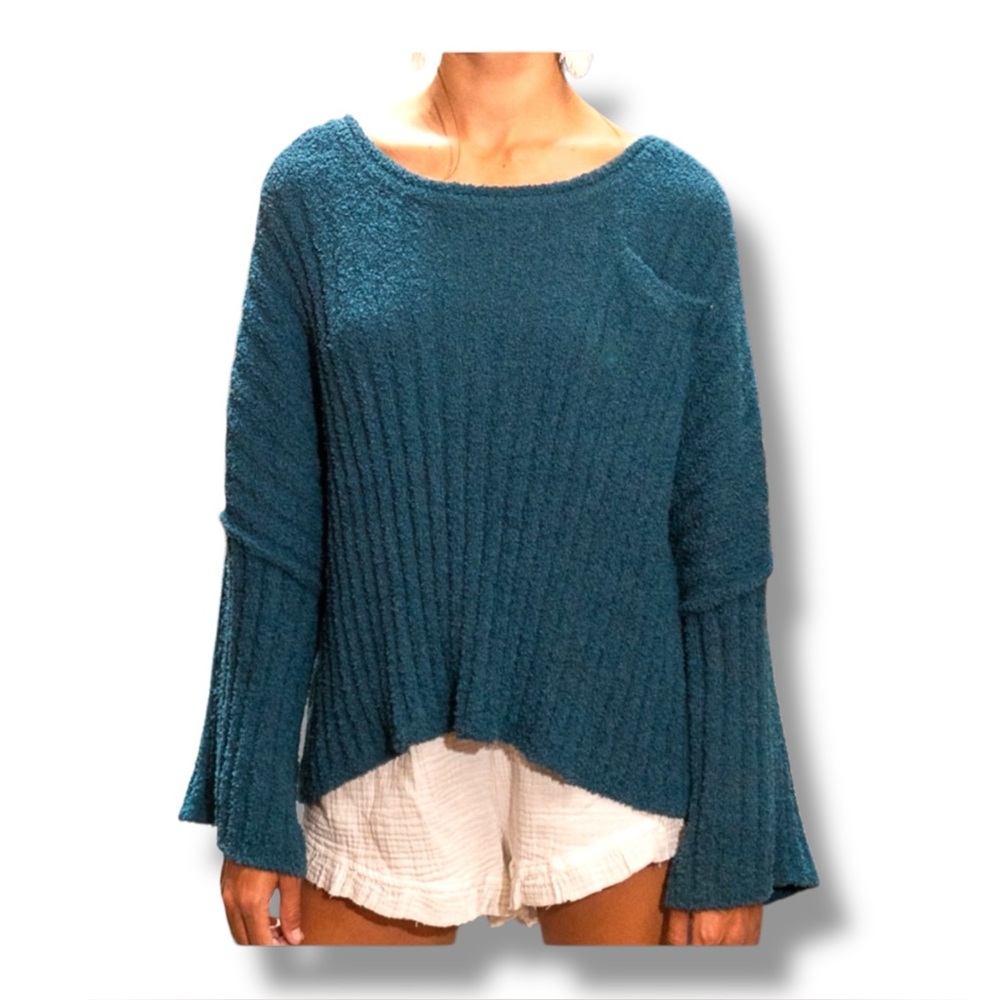 POL sweater chenille ribbed oversized plush cozy lounge teal TAG-S SOFT FITS:M L